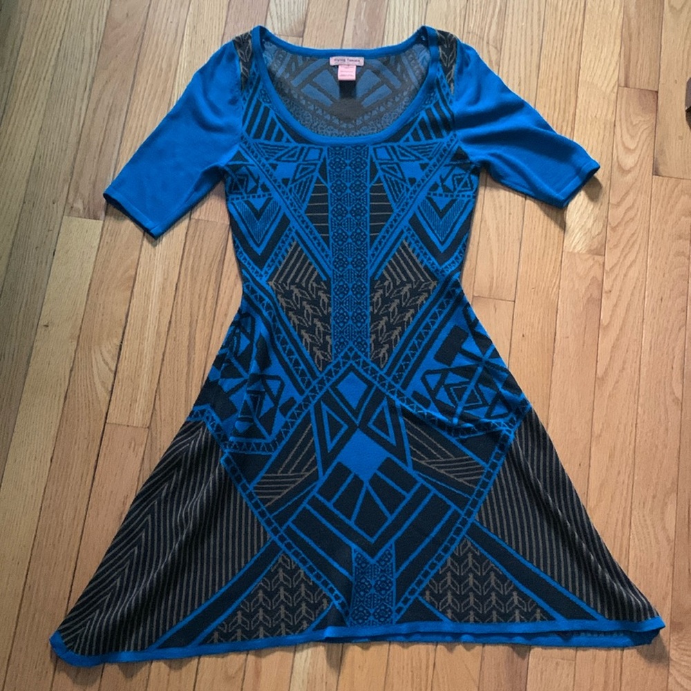 Flying Tomato Blue and Black Geometric Dress